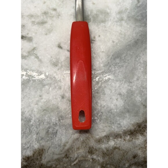 Vintage Metal Slotted Spatula Flipper Turner Red Handle 11” Leaf Design Kitchen - Picture 5 of 9